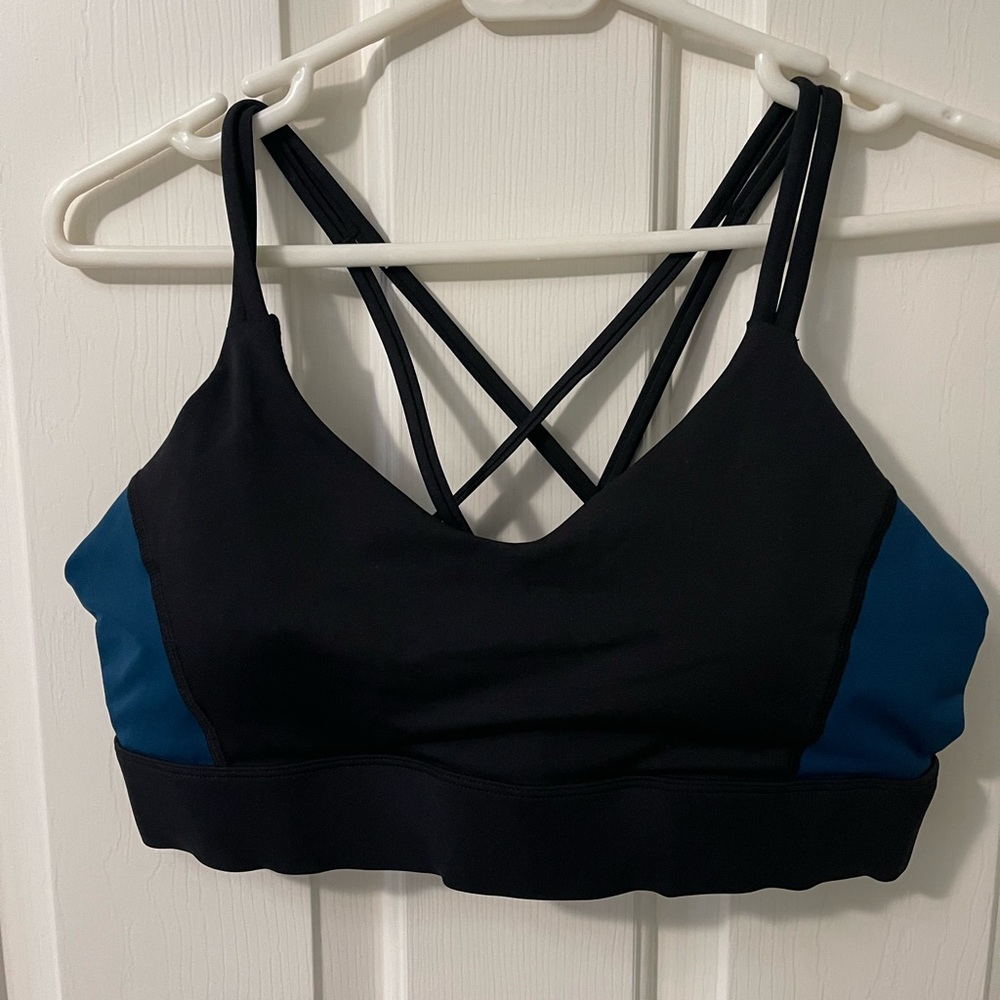 EVREE X Barbella Strappy Bella Sports Bra Black Blue Padded Women's XL.